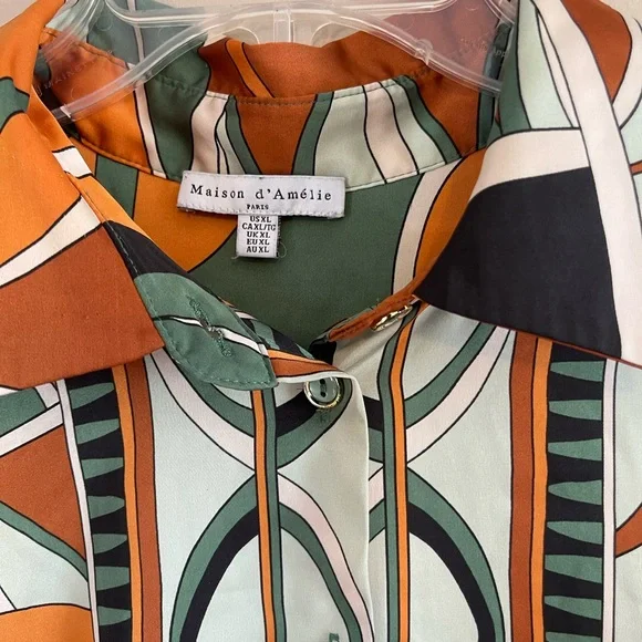 Maison D’Amelie Paris US XL Long Sleeve Blouse Shirt Top Button Up Lightweight - Picture 3 of 7